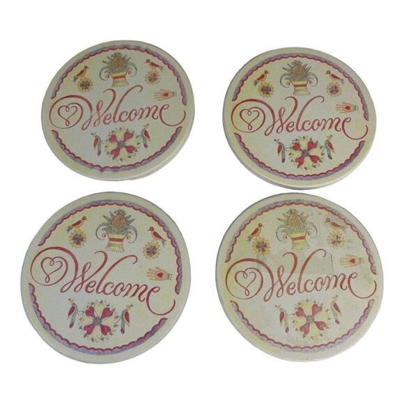 Roshco Cork Backed Welcome Coasters NEW Pack Of 4 Floral Cottage Granny Core 4” - Picture 3 of 6